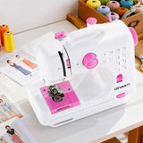 Arts & Crafts: Devanti 12 Stitches Mini Sewing Machine for Beginners Portable Sewing Machine Kit with LED Lights