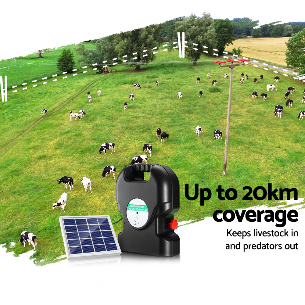Fencing: Giantz Fence Energiser 20KM Solar Powered 1.2J Electric