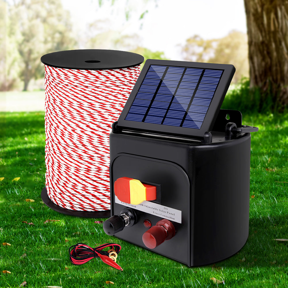 Fencing: Giantz Fence Energiser 3KM Solar Powered Electric 500M Poly Rope