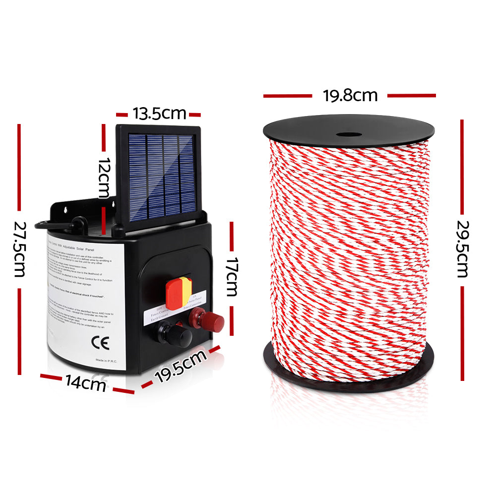 Fencing: Giantz Fence Energiser 3KM Solar Powered Electric 500M Poly Rope