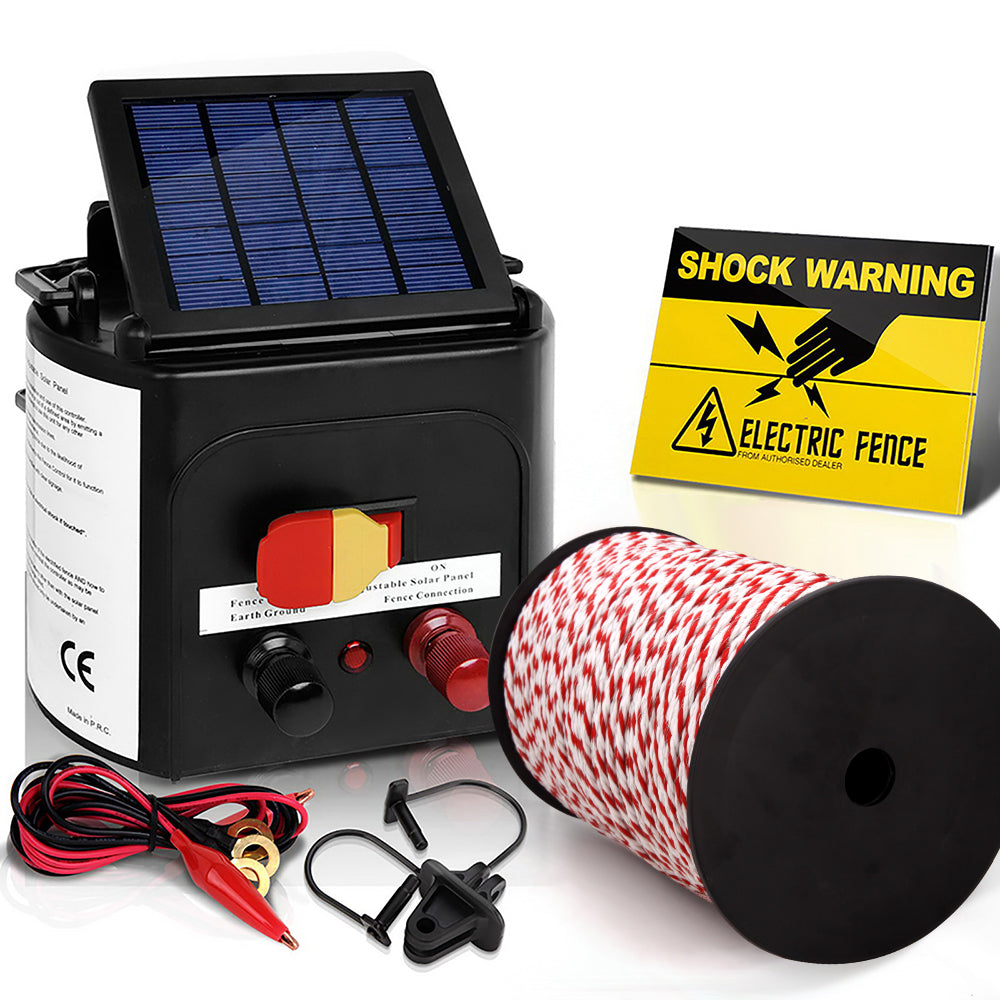 Fencing: Giantz Fence Energiser 3KM Solar Powered Electric 500M Poly Rope