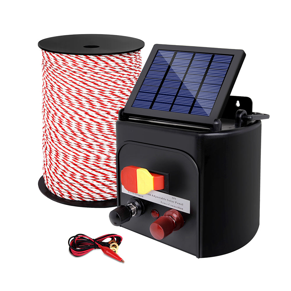 Fencing: Giantz Fence Energiser 5KM Solar Powered Electric 500M Poly Rope