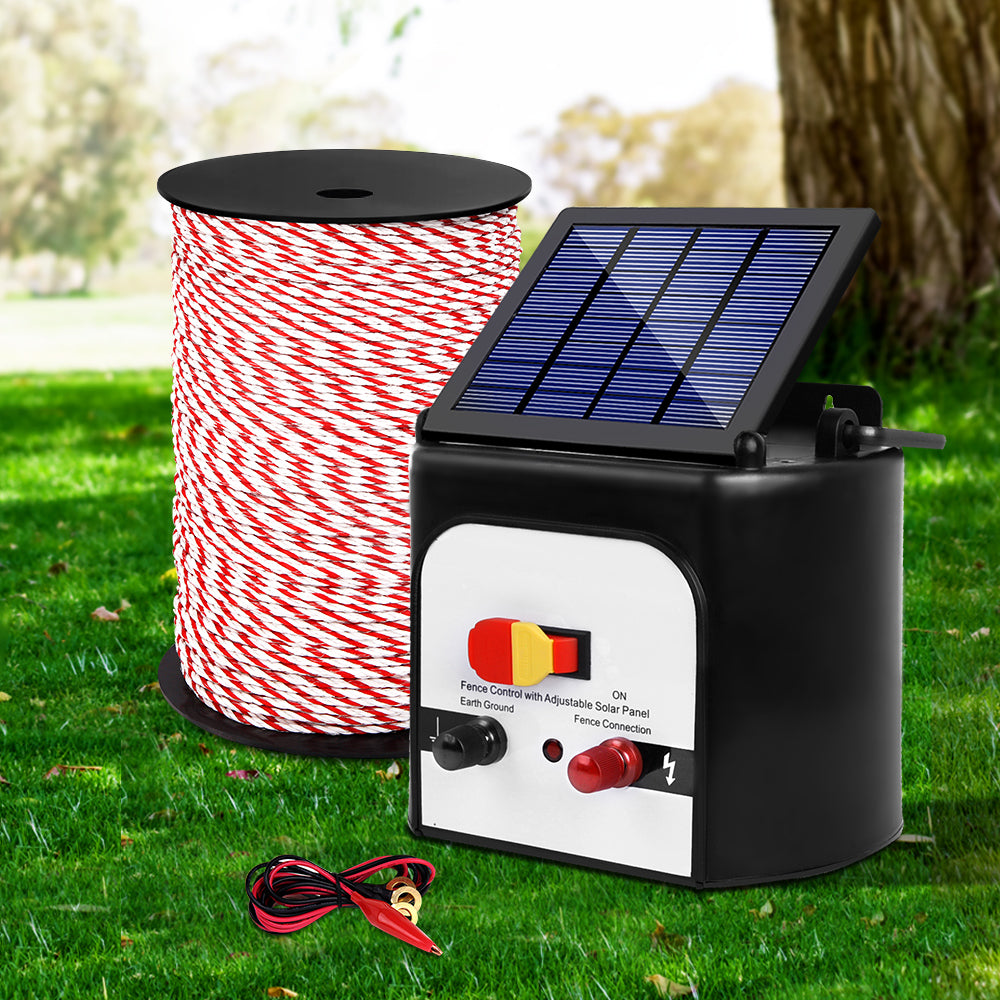 Fencing: Giantz Fence Energiser 8KM Solar Powered Electric 500M Poly Rope