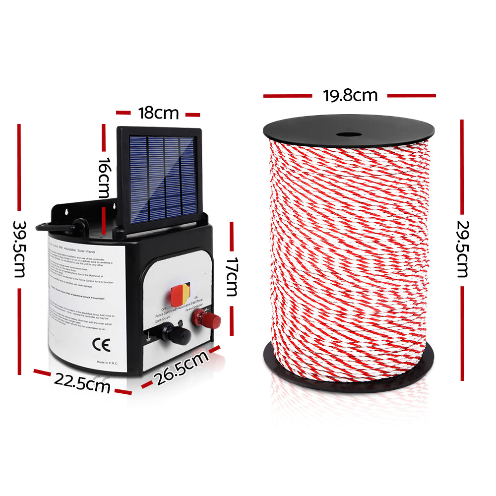Fencing: Giantz Fence Energiser 8KM Solar Powered Electric 500M Poly Rope
