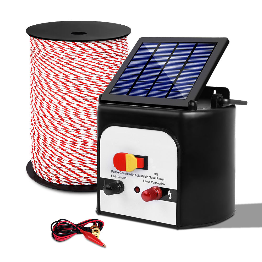Fencing: Giantz Fence Energiser 8KM Solar Powered Electric 500M Poly Rope