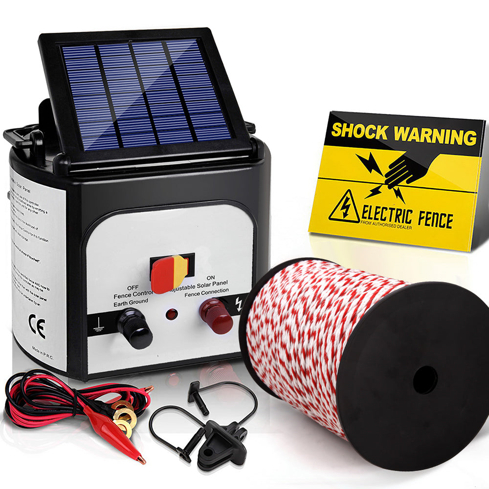 Fencing: Giantz Fence Energiser 8KM Solar Powered Electric 500M Poly Rope