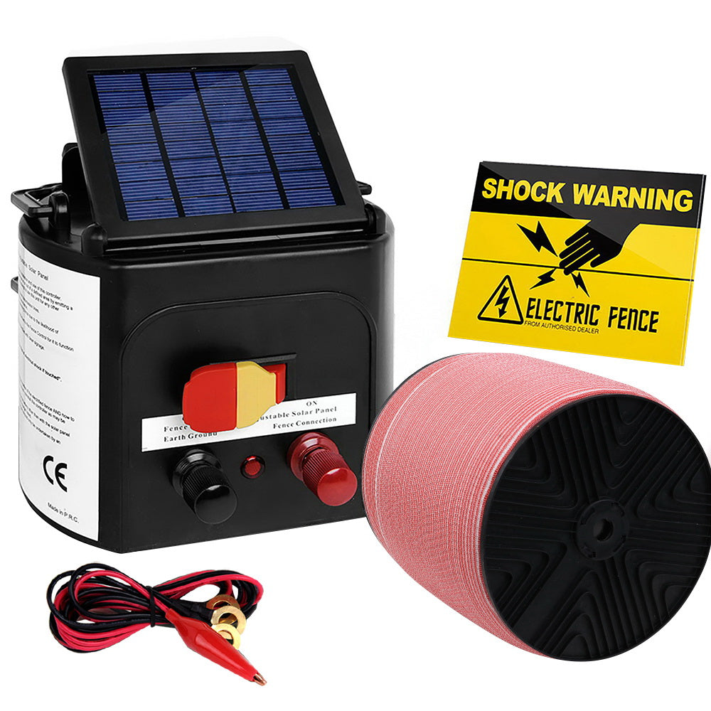Fencing: Giantz Fence Energiser 3KM Solar Powered Electric 1200M Poly Tape
