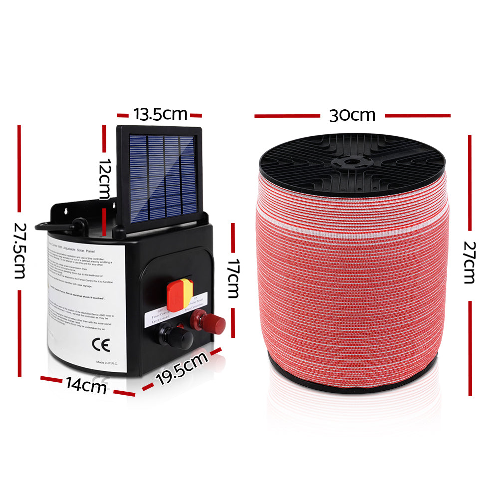 Fencing: Giantz Fence Energiser 5KM Solar Powered Electric 1200M Poly Tape