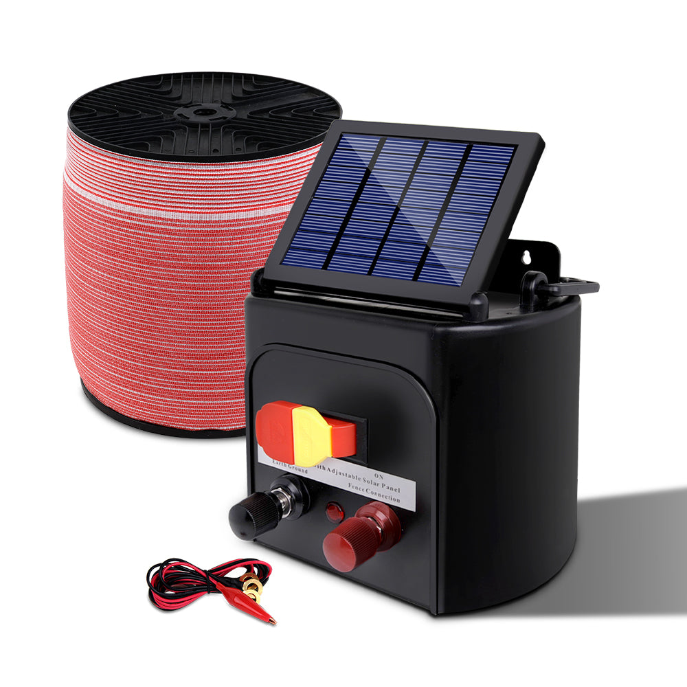 Fencing: Giantz Fence Energiser 5KM Solar Powered Electric 1200M Poly Tape