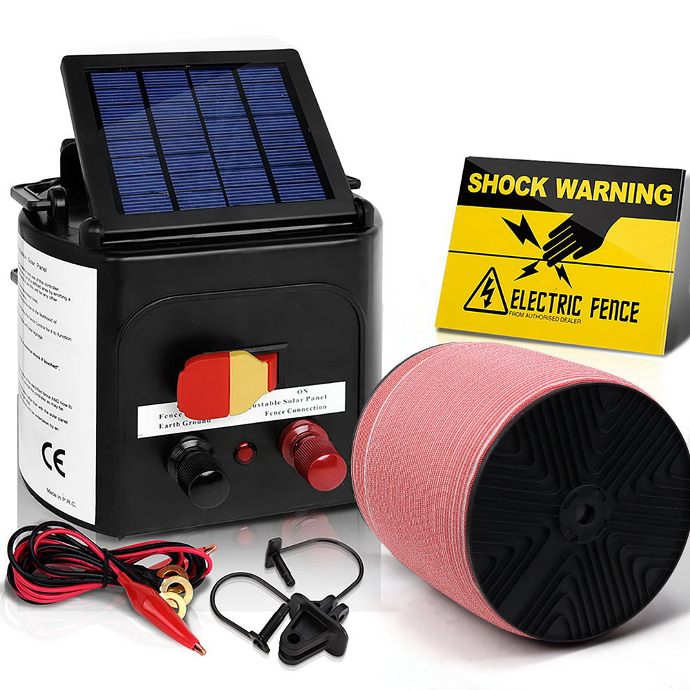 Fencing: Giantz Fence Energiser 5KM Solar Powered Electric 1200M Poly Tape