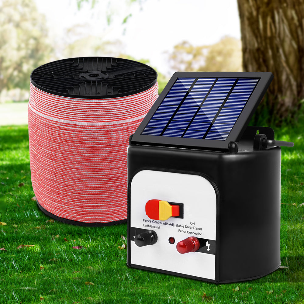 Fencing: Giantz Fence Energiser 8KM Solar Powered Electric 1200M Poly Tape