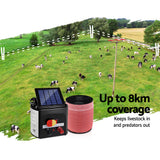 Fencing: Giantz Fence Energiser 8KM Solar Powered Electric 1200M Poly Tape