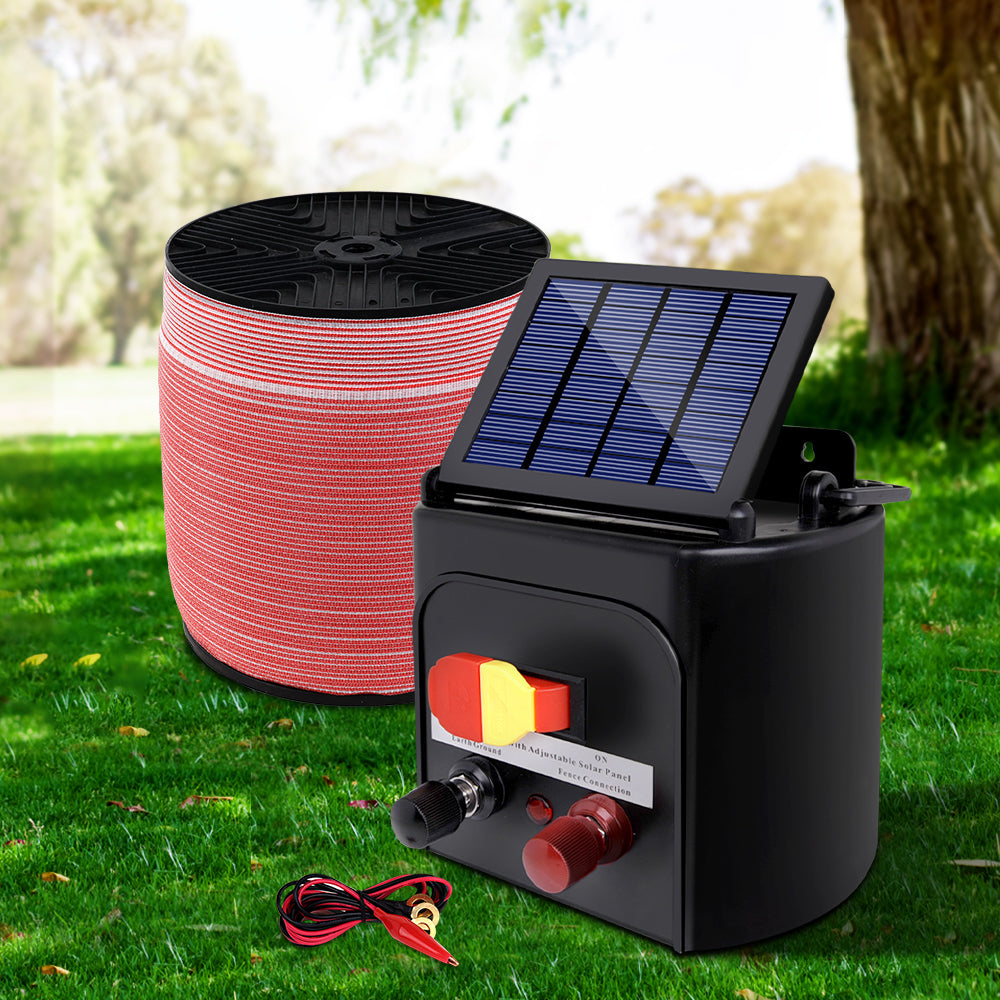 Fencing: Giantz Fence Energiser 3KM Solar Powered Electric 2000M Poly Tape
