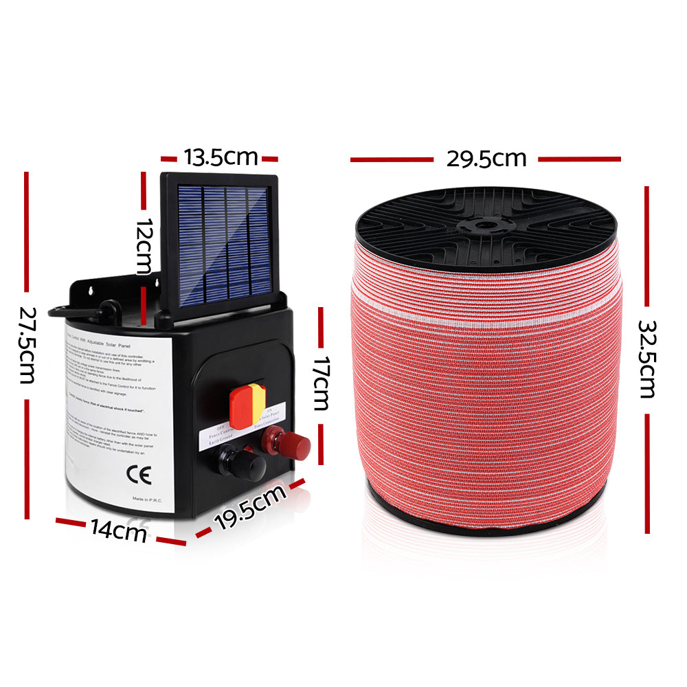 Fencing: Giantz Fence Energiser 3KM Solar Powered Electric 2000M Poly Tape