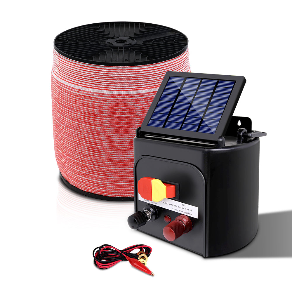 Fencing: Giantz Fence Energiser 3KM Solar Powered Electric 2000M Poly Tape
