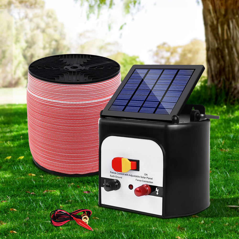 Fencing: Giantz Fence Energiser 8KM Solar Powered Electric 2000M Poly Tape