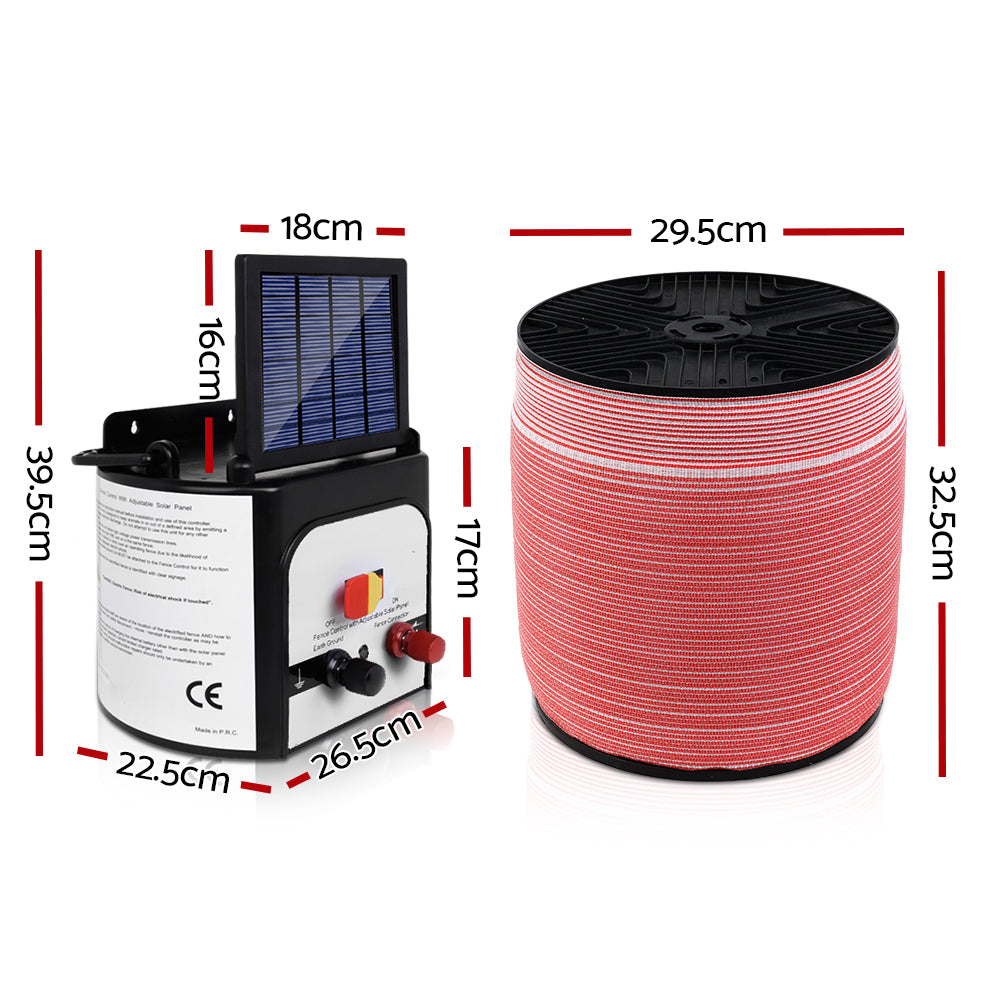 Fencing: Giantz Fence Energiser 8KM Solar Powered Electric 2000M Poly Tape