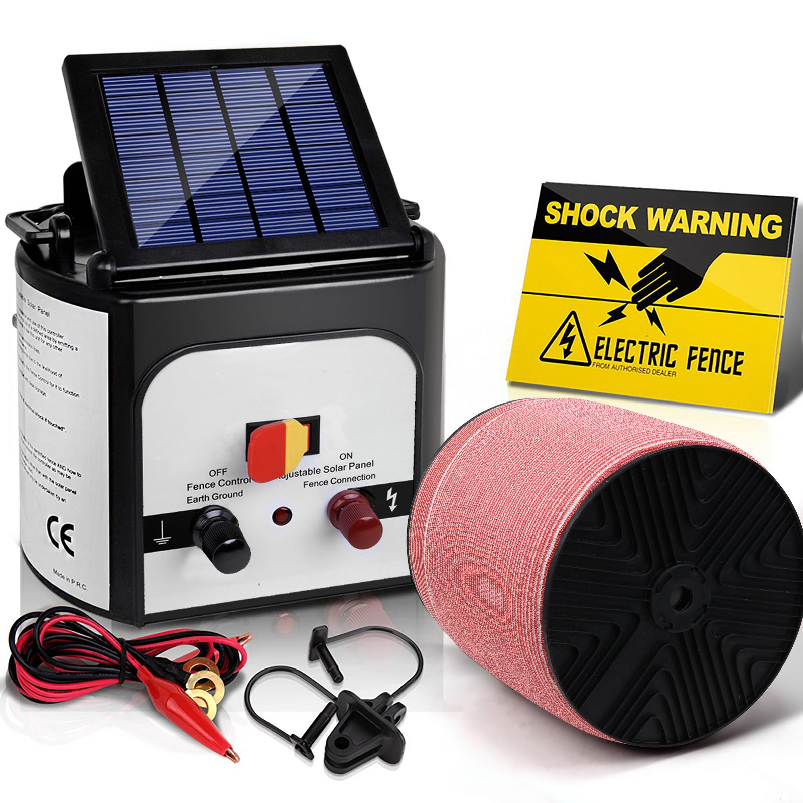 Fencing: Giantz Fence Energiser 8KM Solar Powered Electric 2000M Poly Tape
