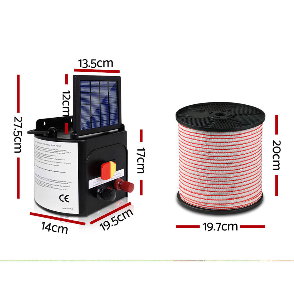 Fencing: Giantz Fence Energiser 5KM Solar Powered Electric 400M Poly Tape Insulator