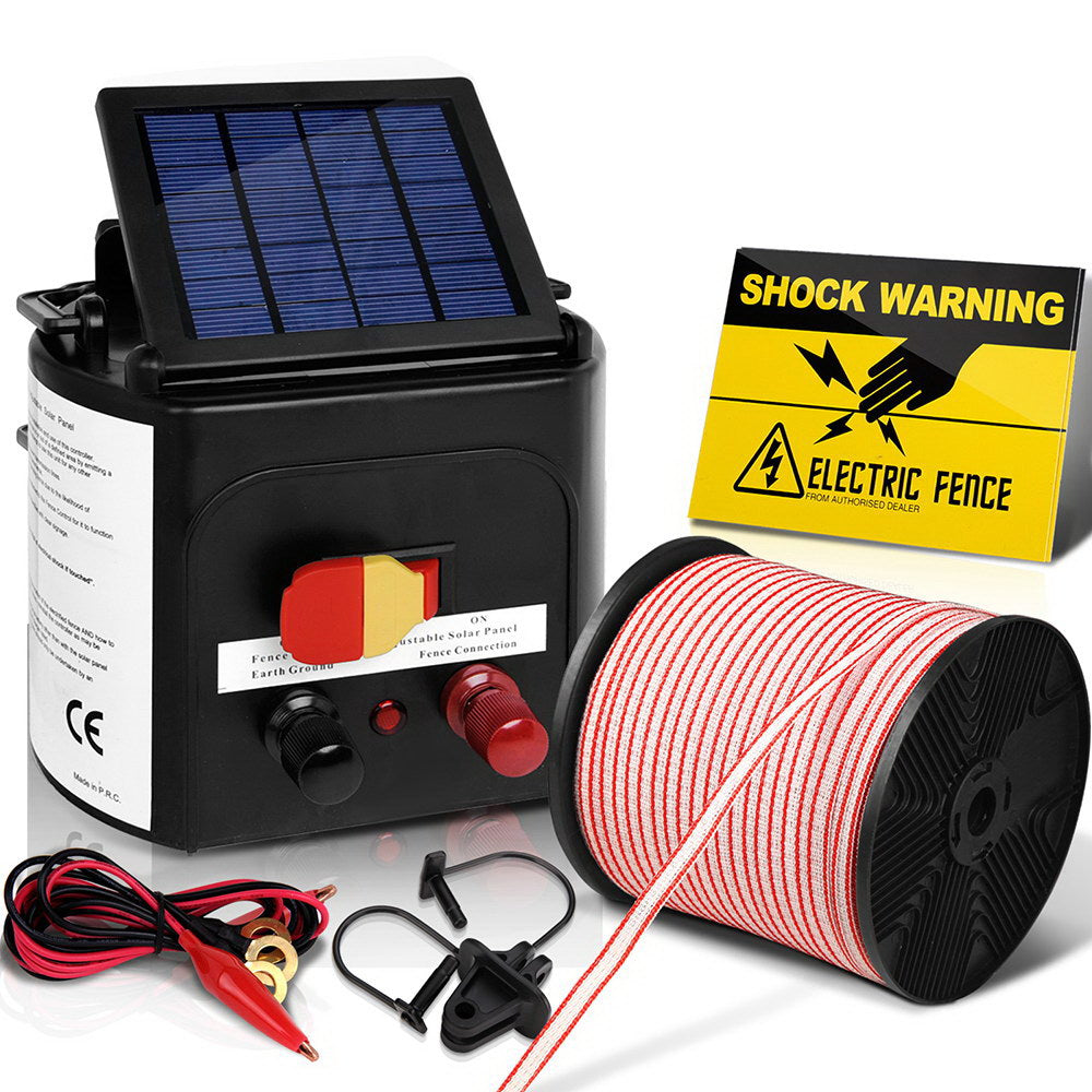 Fencing: Giantz Fence Energiser 5KM Solar Powered Electric 400M Poly Tape Insulator