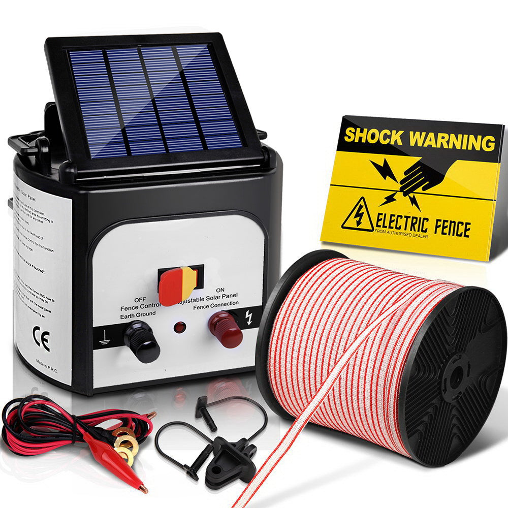 Fencing: Giantz Fence Energiser 8KM Solar Powered Electric 400M Poly Tape Insulator