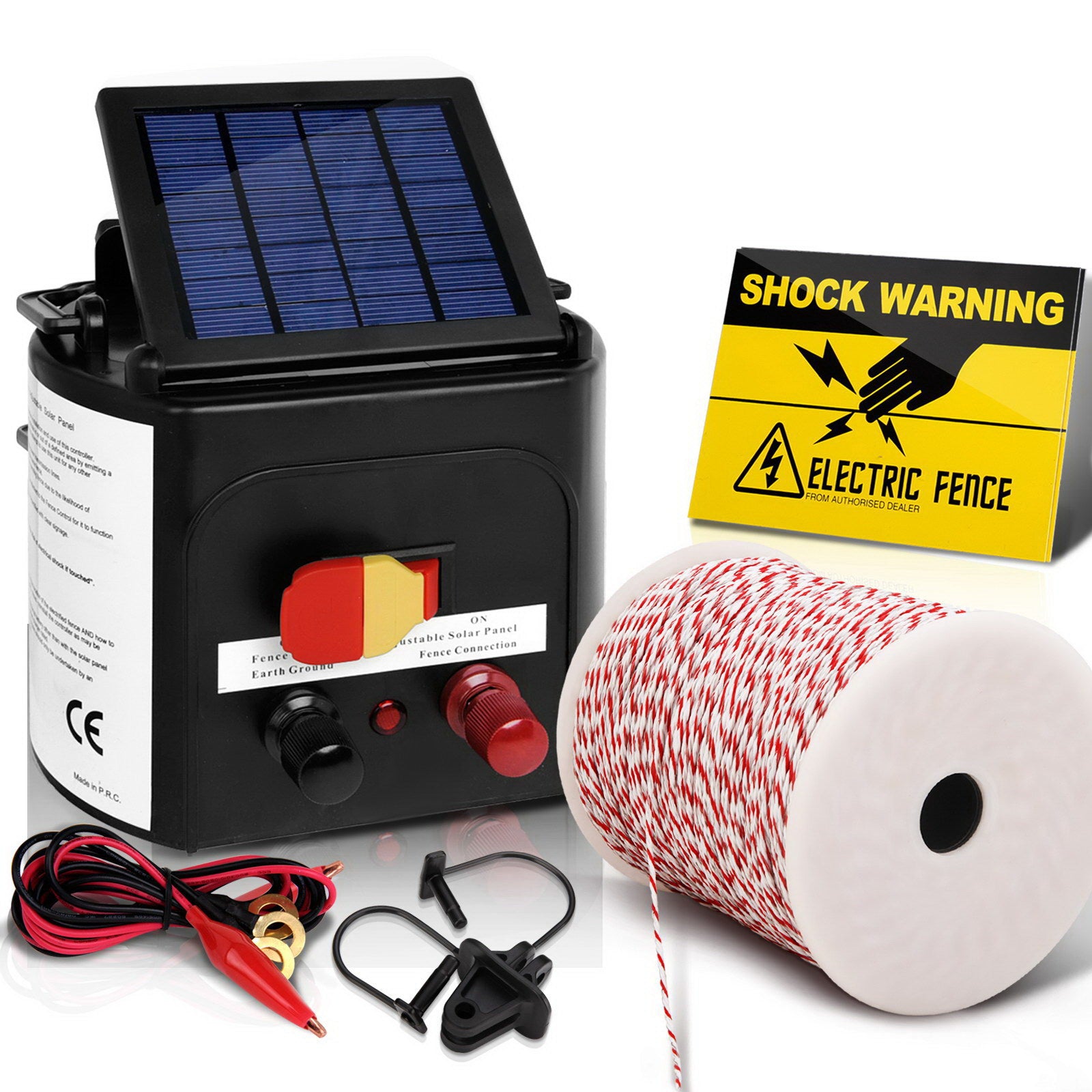 Fencing: Giantz Fence Energiser 3KM Solar Powered Electric 500M Poly Wire Insulator