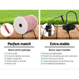 Fencing: Giantz Fence Energiser 5KM Solar Powered Electric 500M Poly Wire Insulator