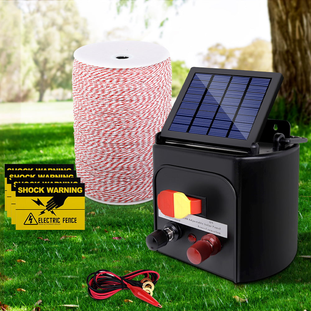 Fencing: Giantz Fence Energiser 3KM Solar Powered Electric 2KM Poly Wire