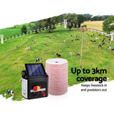 Fencing: Giantz Fence Energiser 3KM Solar Powered Electric 2KM Poly Wire