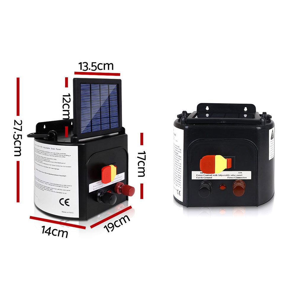 Fencing: Giantz Fence Energiser 3KM Solar Powered 0.1J Electric Fencing Charger