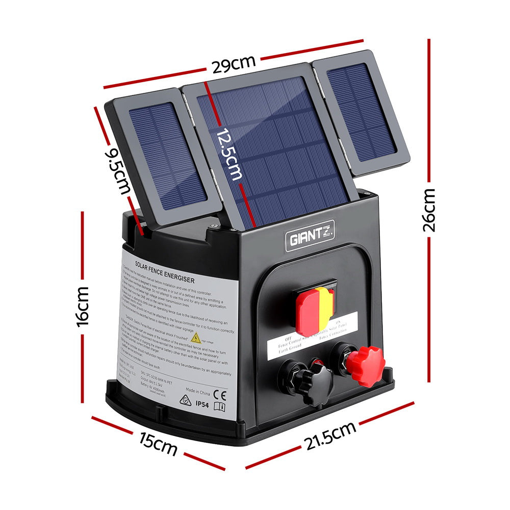 Fencing & Barriers: Giantz 3km Electric Fence Energiser PET Solar Energizer 0.1J