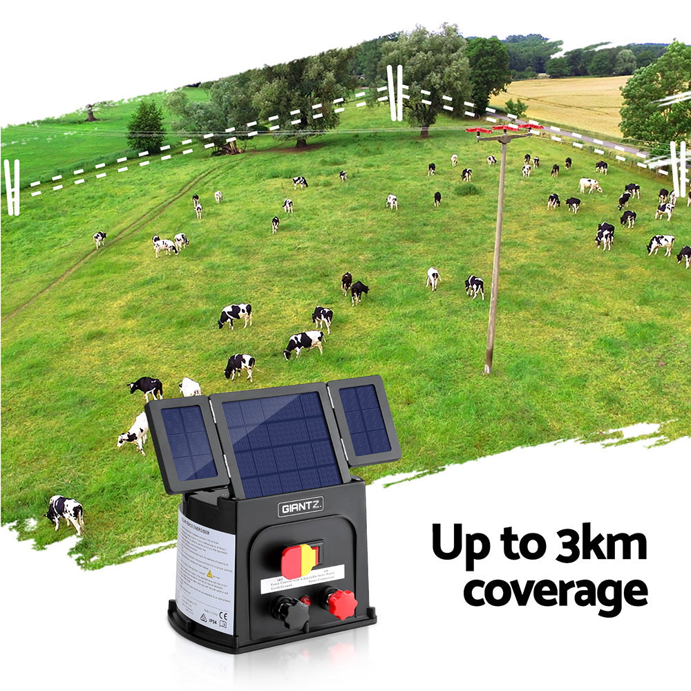 Fencing & Barriers: Giantz 3km Electric Fence Energiser PET Solar Energizer 0.1J