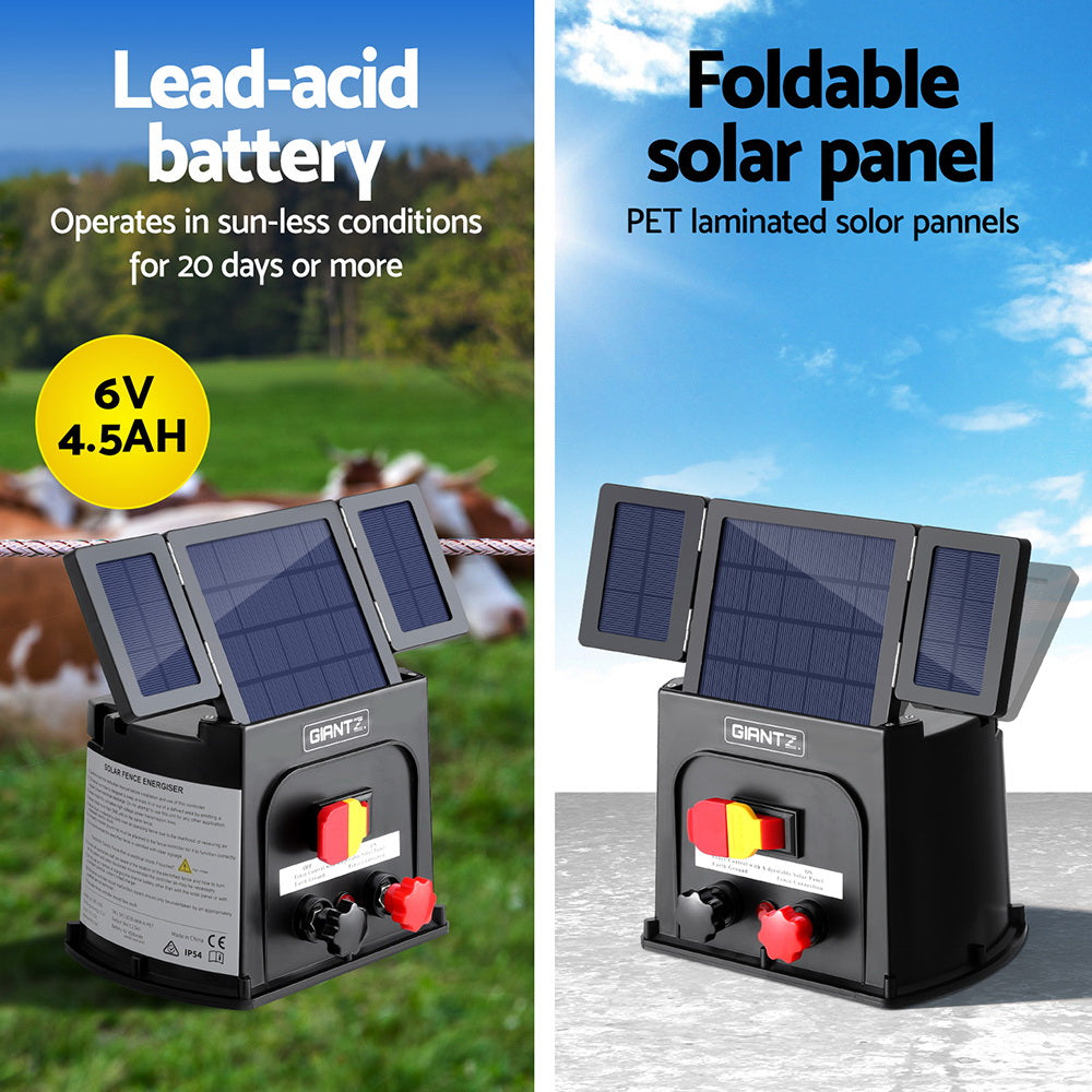 Fencing & Barriers: Giantz 3km Electric Fence Energiser PET Solar Energizer 0.1J