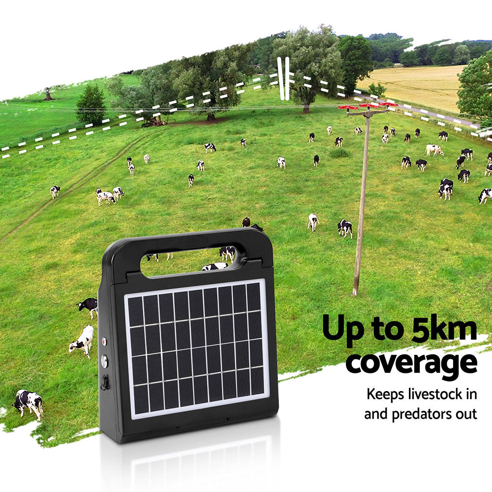 Fence & Gate Accessories: Giantz 5km Electric Fence Energiser Solar Energizer Charger Farm Animal 0.15J