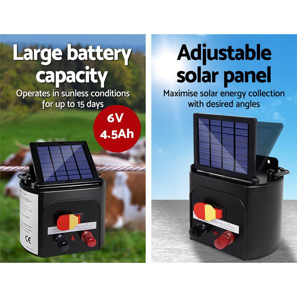 Fencing: Giantz Fence Energiser 5KM Solar Powered Electric 2KM Poly Wire