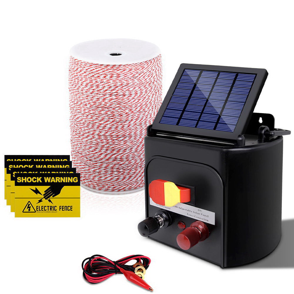 Fencing: Giantz Fence Energiser 5KM Solar Powered Electric 2KM Poly Wire