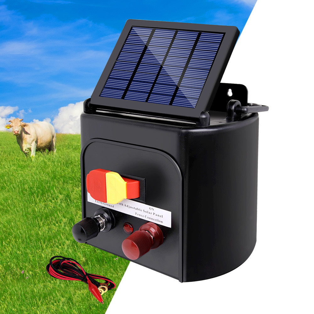 Fencing: Giantz Fence Energiser 5KM Solar Powered 0.15J Electric Fencing Charger
