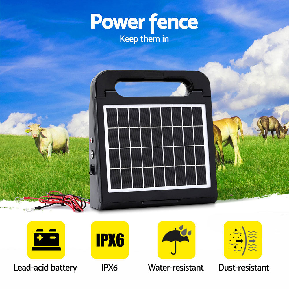 Fence & Gate Accessories: Giantz 10km Electric Fence Energiser Solar Energizer Charger Farm Animal 0.3J