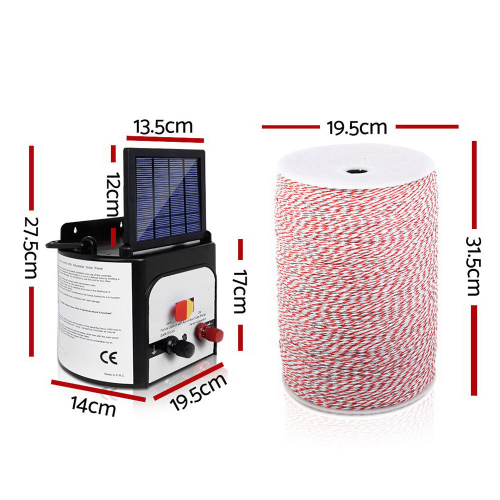 Fencing: Giantz Fence Energiser 8KM Solar Powered Electric 2KM Poly Wire