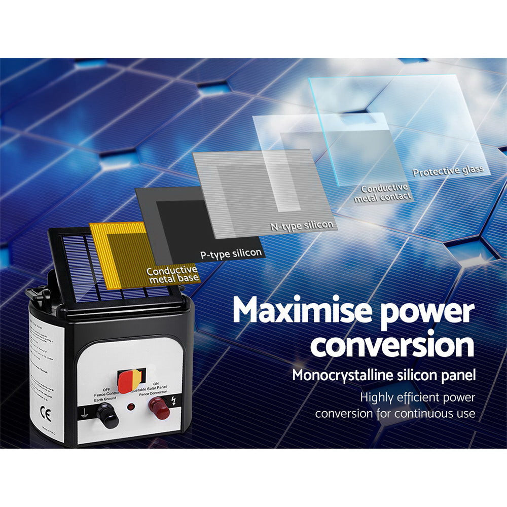 Fencing: Giantz Fence Energiser 8KM Solar Powered Electric 2KM Poly Wire