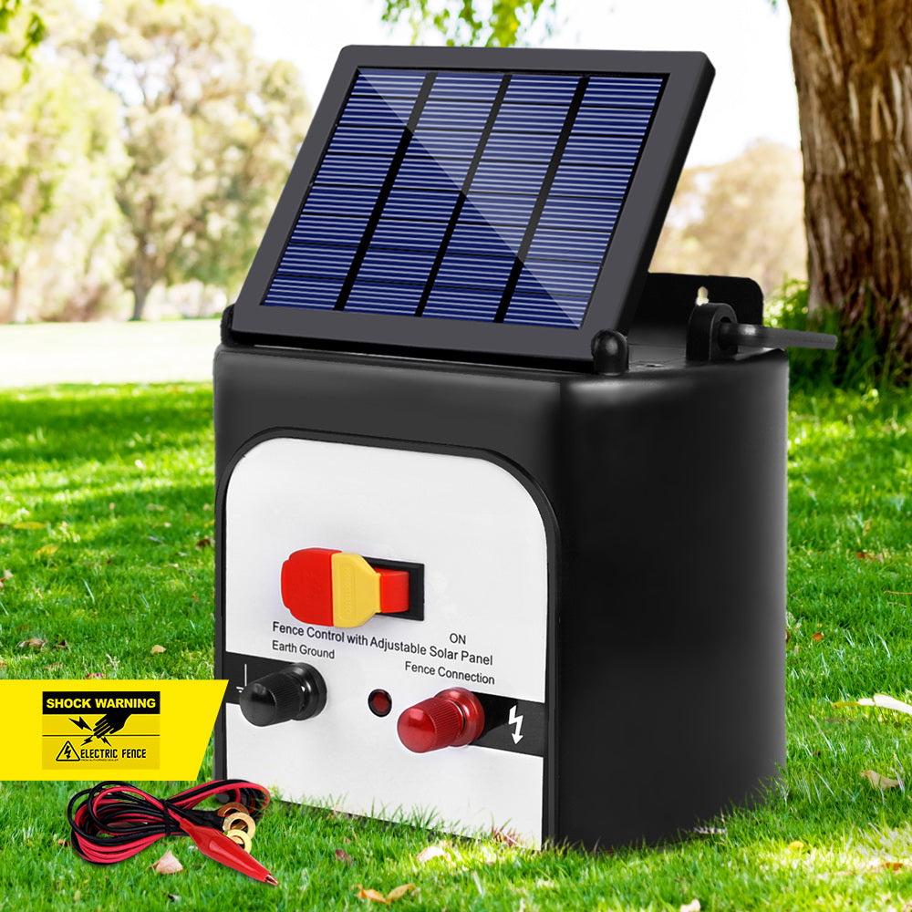 Fencing: Giantz Fence Energiser 8KM Solar Powered 0.3J Electric Fencing Charger