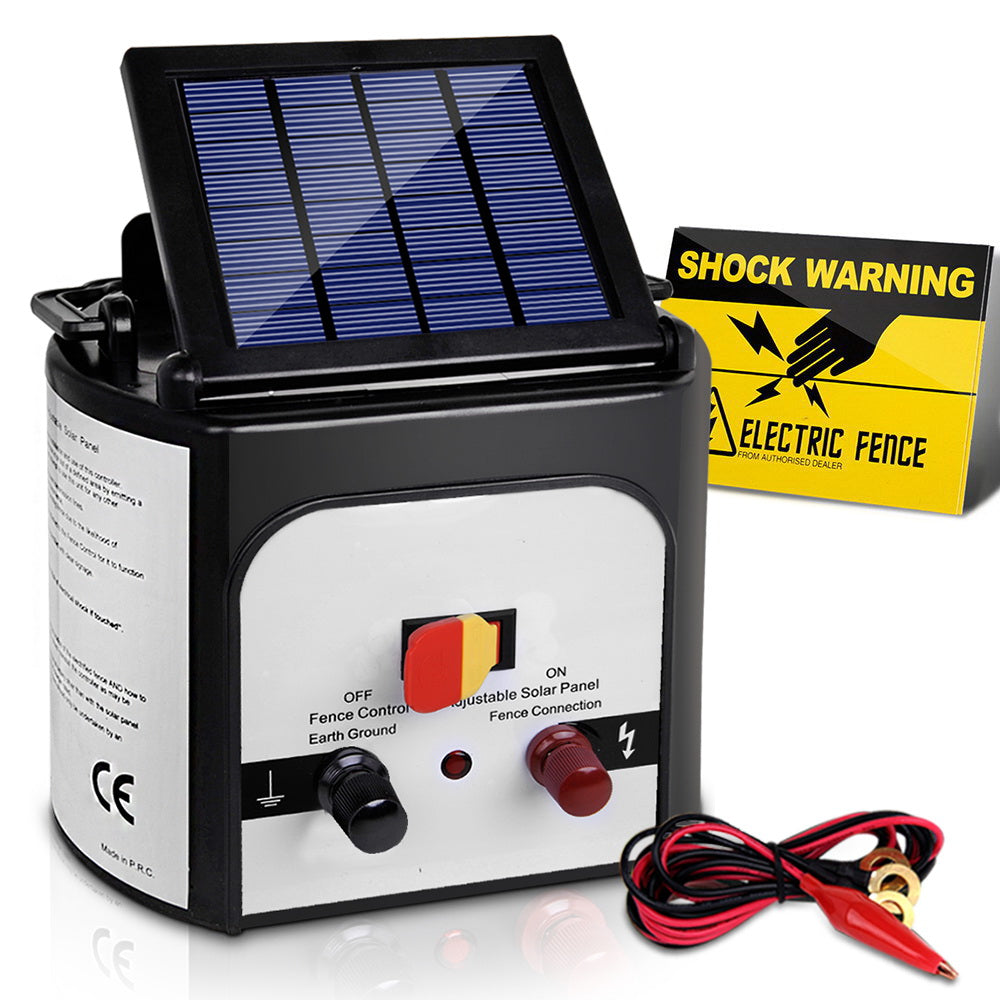 Fencing: Giantz Fence Energiser 8KM Solar Powered 0.3J Electric Fencing Charger