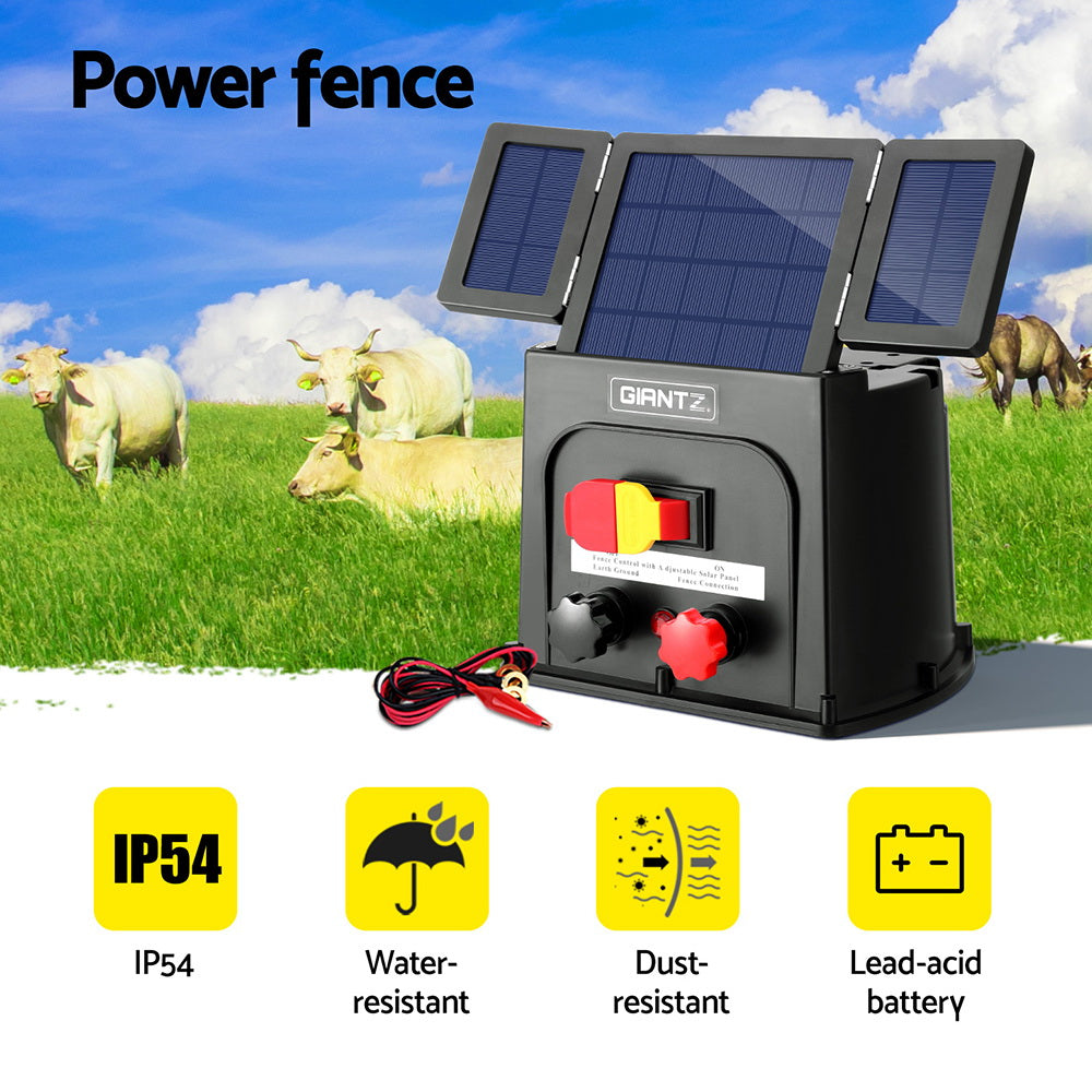Fencing & Barriers: Giantz 8km Electric Fence Energiser PET Solar Energizer 0.3J