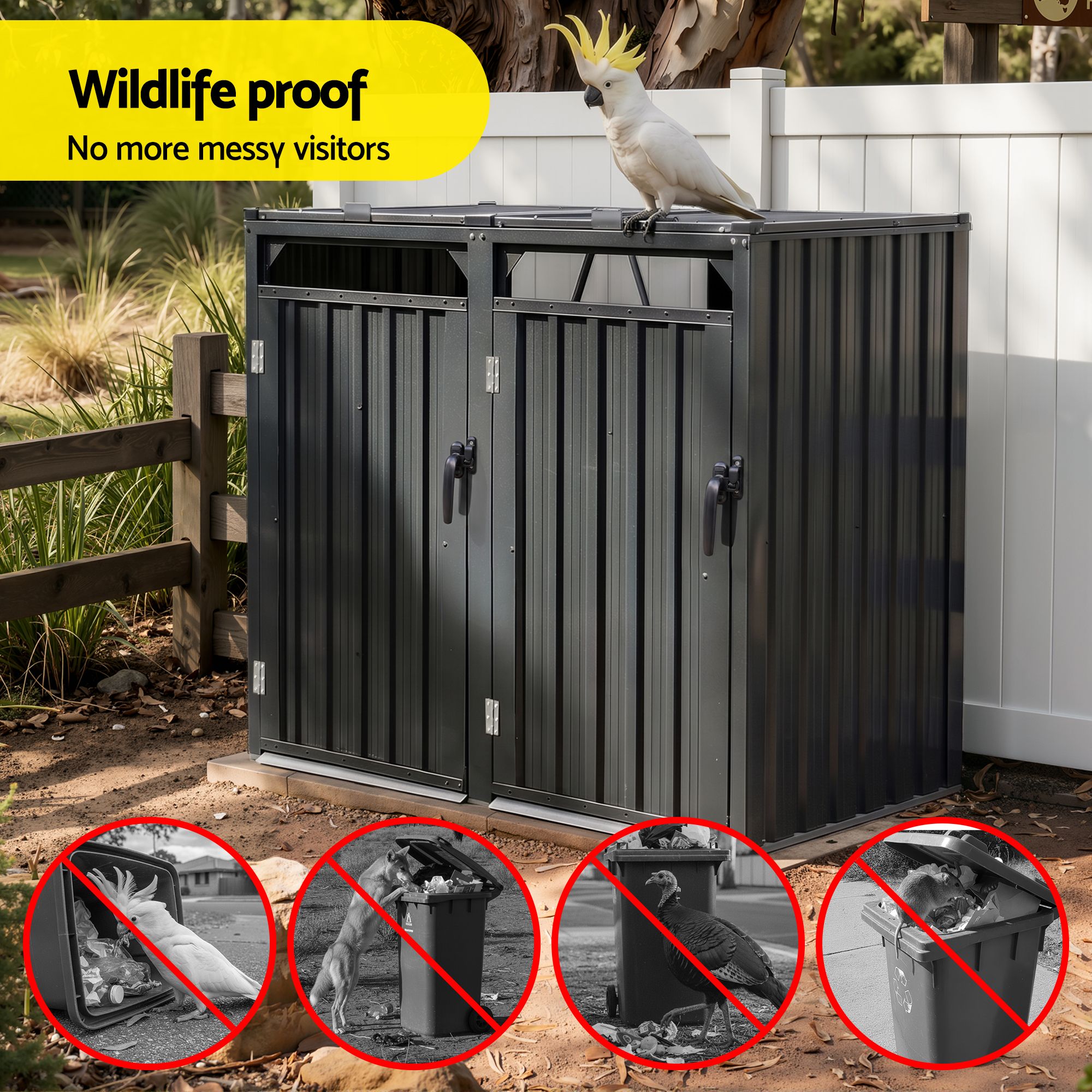 Giantz Bin Shed Double Wheelie Waste Bins Storage Steel Garden Enclosure Grey