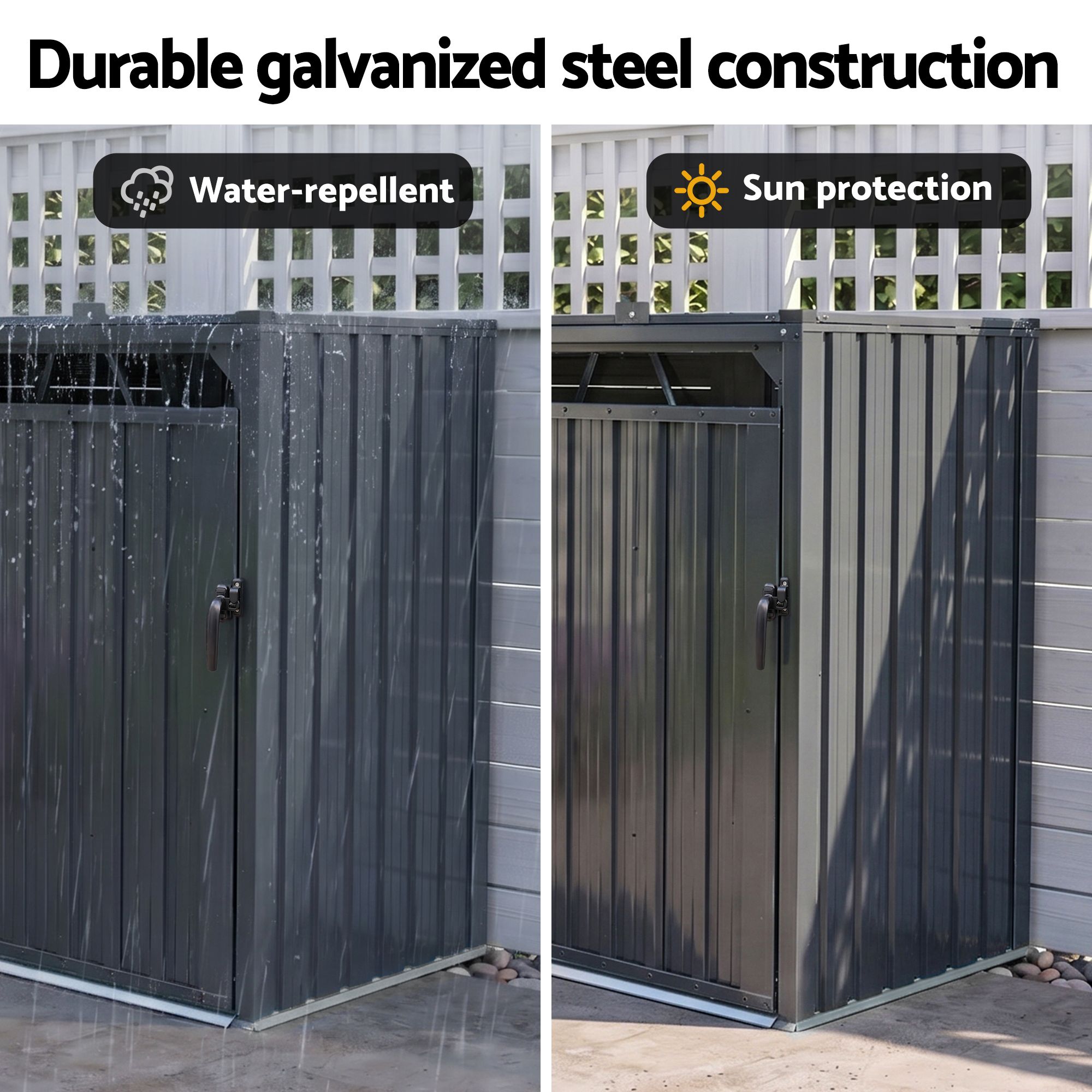 Giantz Bin Shed Double Wheelie Waste Bins Storage Steel Garden Enclosure Grey