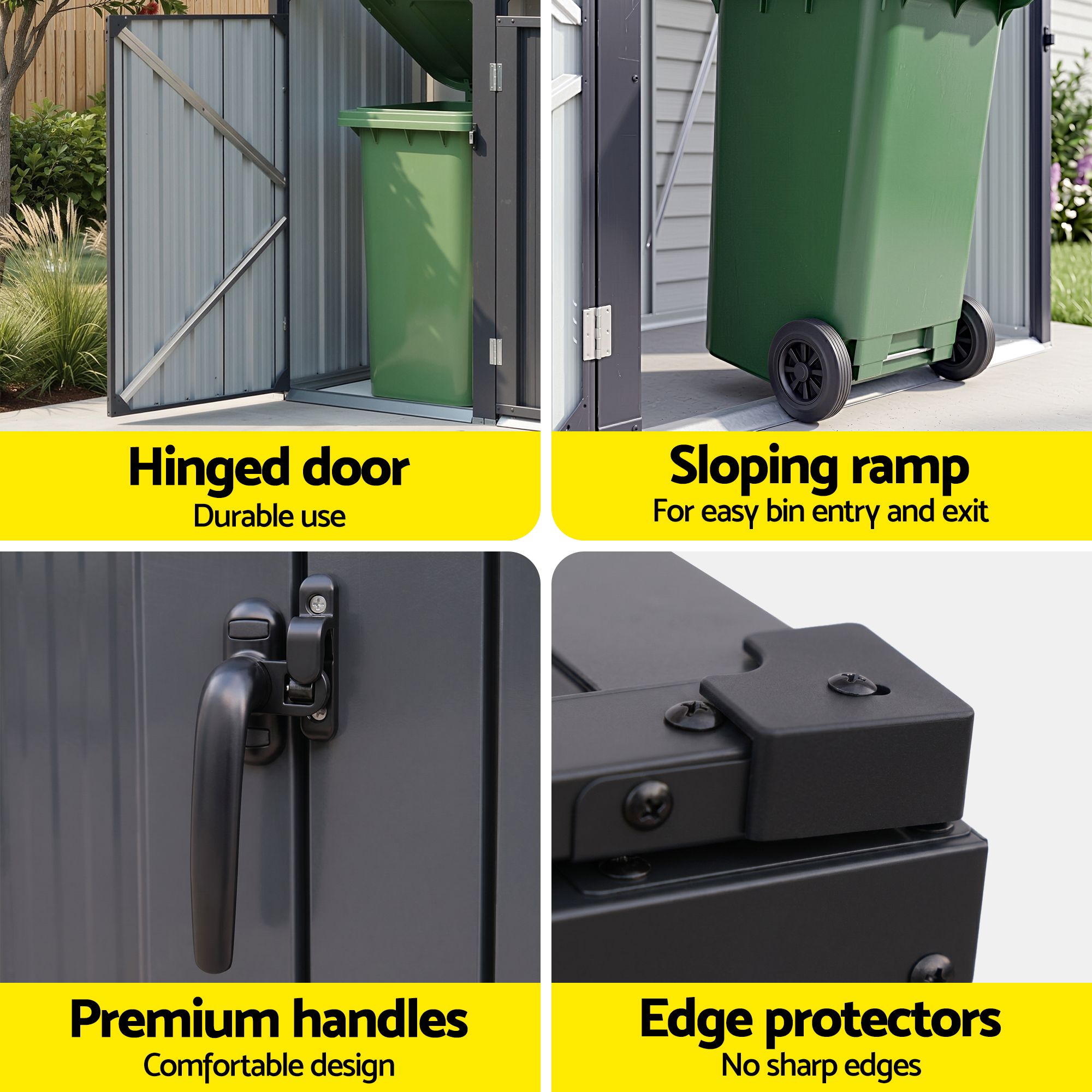 Giantz Bin Shed Double Wheelie Waste Bins Storage Steel Garden Enclosure Grey