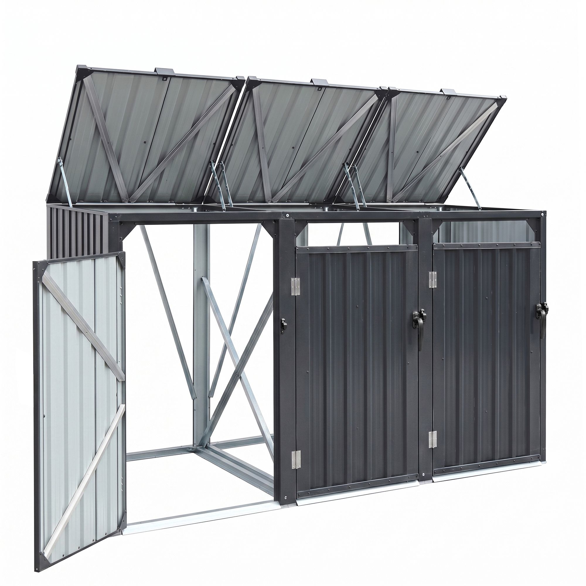 Giantz Bin Shed Triple Wheelie Waste Bins Storage Steel Garden Enclosure Grey