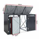 Giantz Bin Shed Triple Wheelie Waste Bins Storage Steel Garden Enclosure Grey