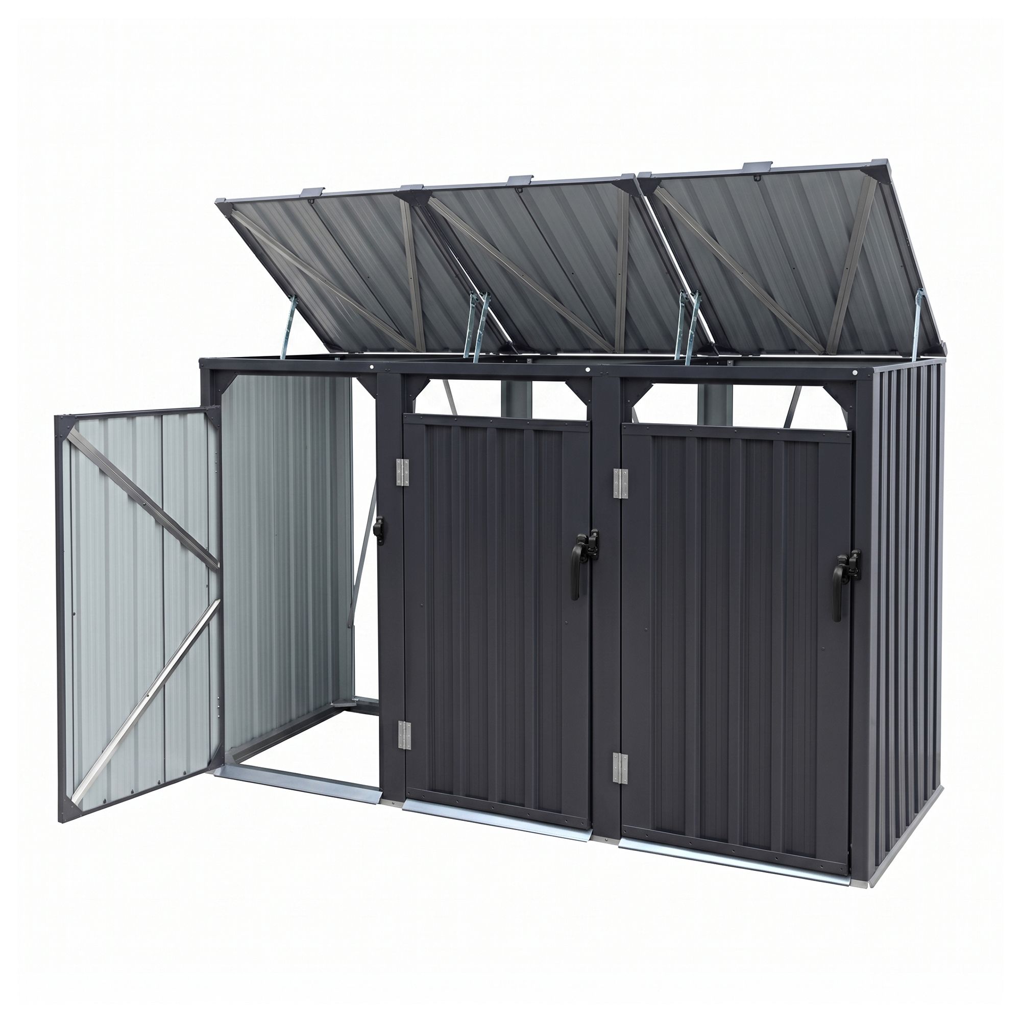 Giantz Bin Shed Triple Wheelie Waste Bins Storage Steel Garden Enclosure Grey