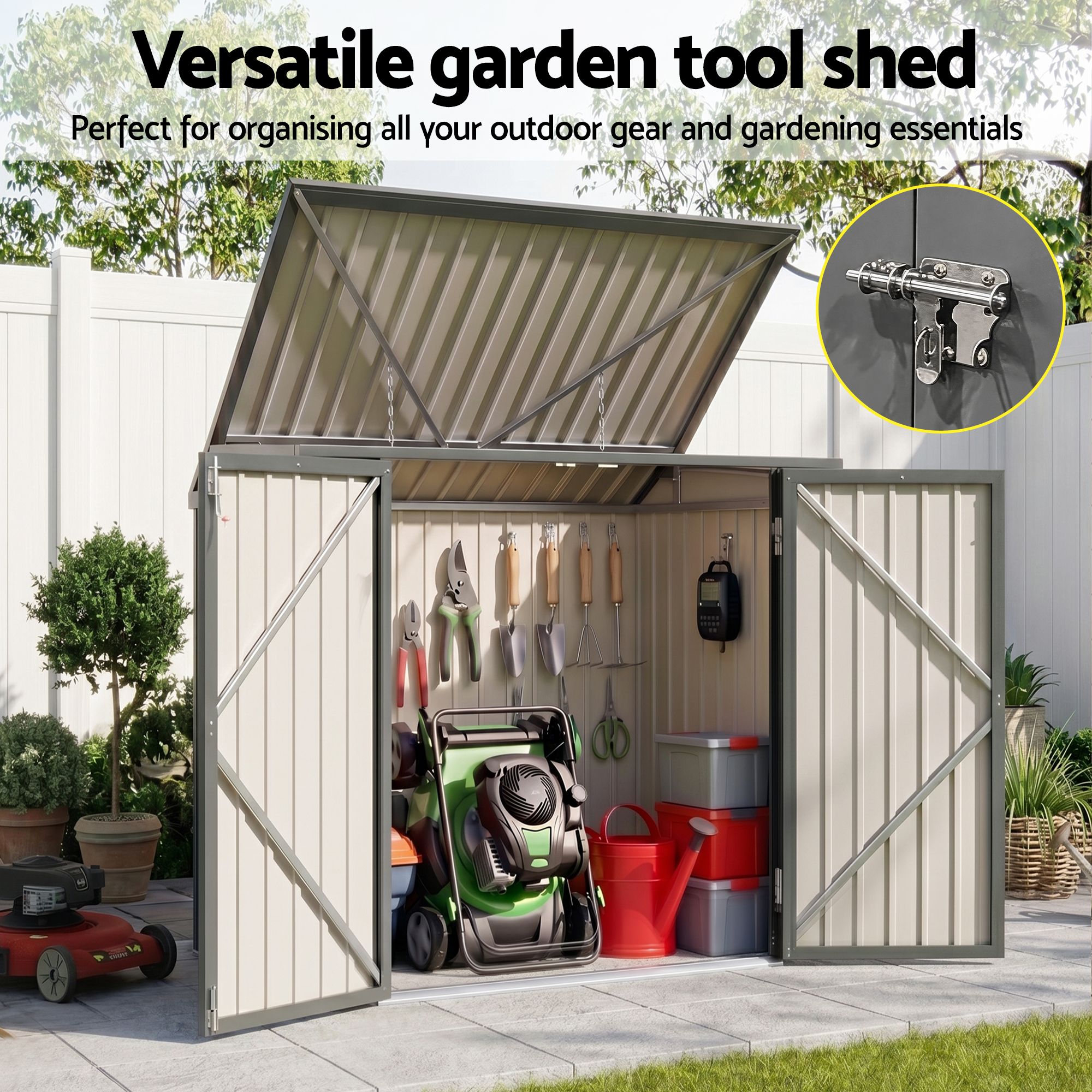 Giantz Garden Shed Wheelie Bin Storage Enclosure Outdoor Lockable Steel Cabinet